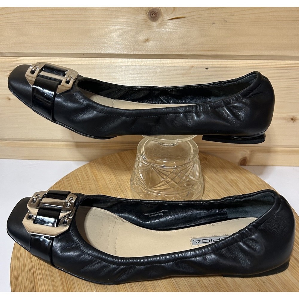 Via Spiga Women's Oren Ballet Flats Black Leather Silver 9M